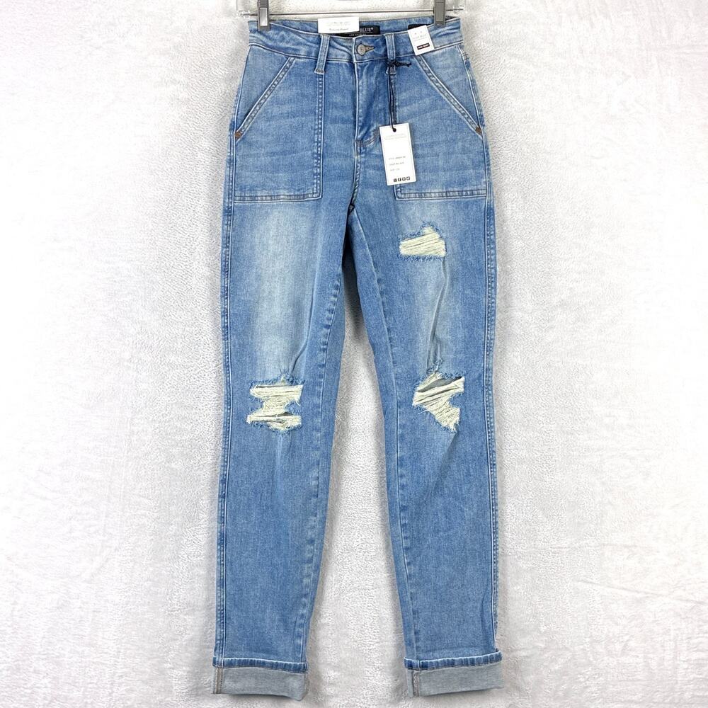 Judy Blue Jeans Women 1/25 High Waist Boyfriend Faded Distressed Stretch Preppy